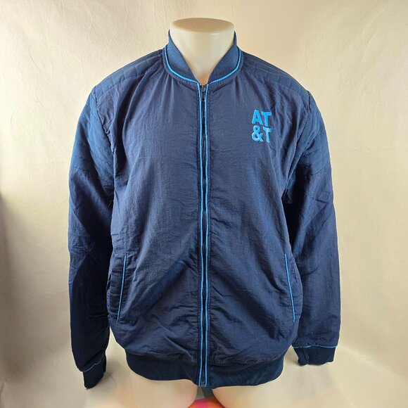 AT&T Jacket Mens Large Navy Blue Nylon Bomber Logo Employee Uniform Windbreaker - Picture 1 of 10